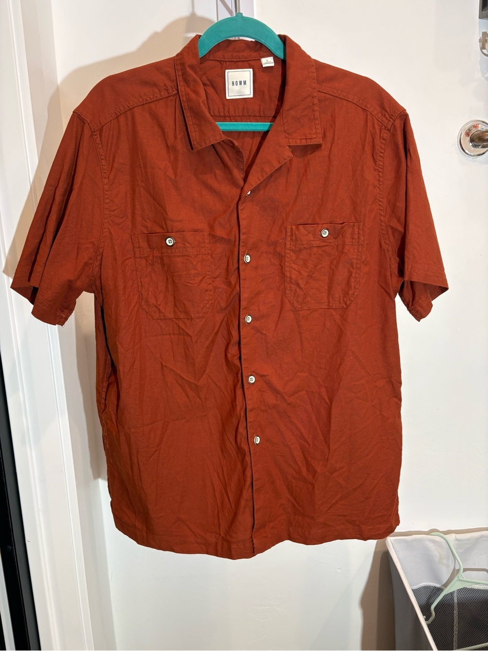 ROWM Short-Sleeve Button-Up Shirt in Rust